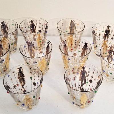 Lot #130  Set of 10 "jeweled" vintage Mardi Gras bar glasses - great condition