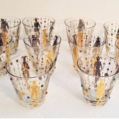 Lot #130  Set of 10 "jeweled" vintage Mardi Gras bar glasses - great condition