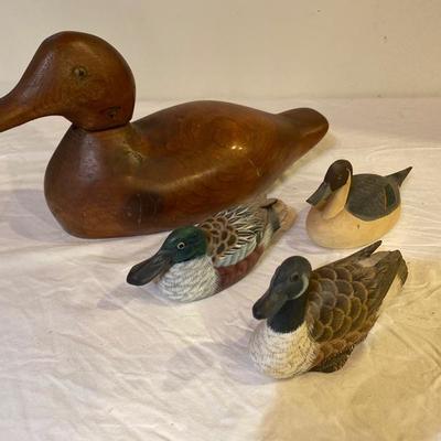162  Lot of 3 Small Decoys and One Large Decoy Signed  by Capt. Jen Urie 