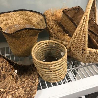 Vintage baskets and straw hat lot