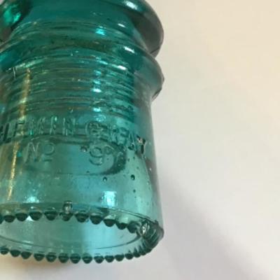 165: Lot of Vintage Teal and Clear Glass Bottles and Insulators 