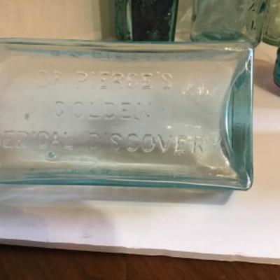 165: Lot of Vintage Teal and Clear Glass Bottles and Insulators 