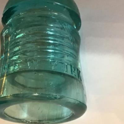 165: Lot of Vintage Teal and Clear Glass Bottles and Insulators 