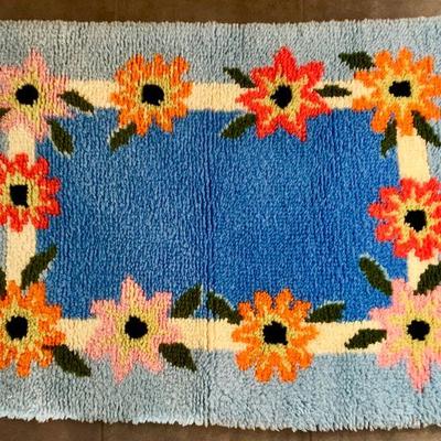 @196  BLUE & ORANGE HAND HOOKED RUG