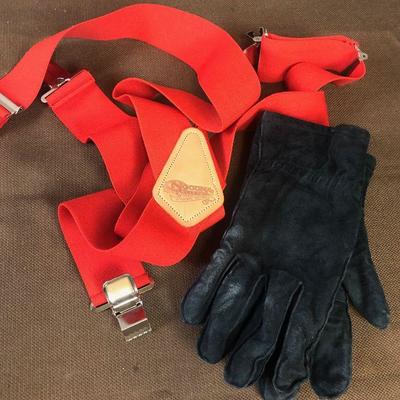 #128 Black Leather Gloves Red Suspenders 