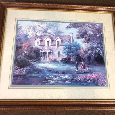 #171 Lee K Peterson Print Children with the Dog in front of the Cottage Show 