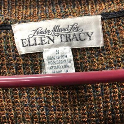 Ellen Tracy Sweater/ Cardigan, rusty brown with blue gray flecks