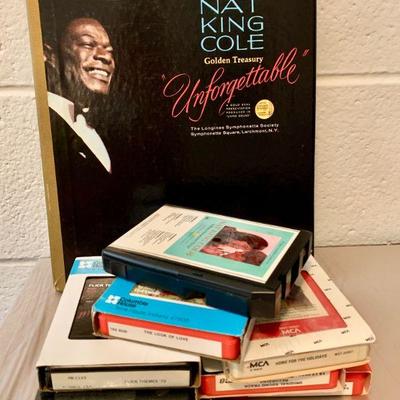 #202  VINTAGE 8 TRACK NAT KING COLE BOXED SET & SINGLES