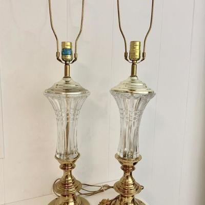 #205    PAIR OF VINTAGE TALL CRYSTAL TABLE LAMPS