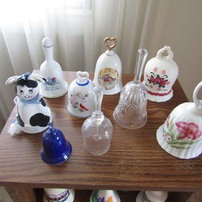 LOT 134  LARGE COLLECTION OF BELLS & STAND
