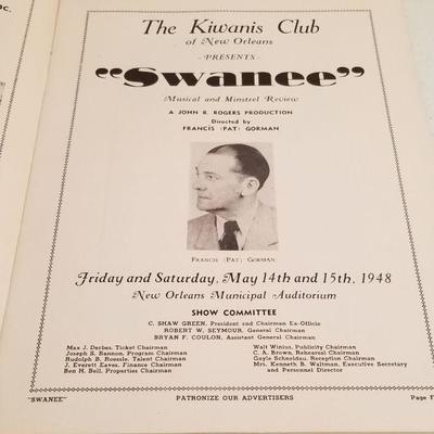 Lot #135  1948 Program from New Orleans Minstrel Show "Swanee", along with two tickets