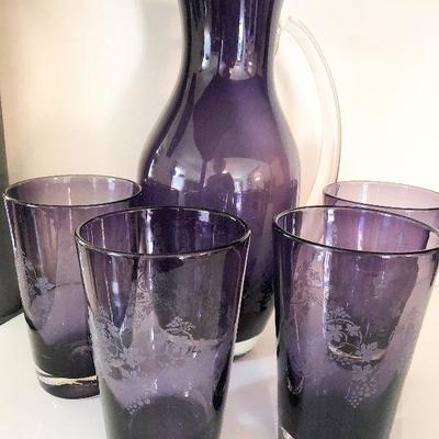 L4: Lavender Glass Serving Set Etched Grapes