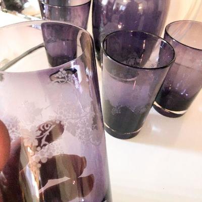 L4: Lavender Glass Serving Set Etched Grapes