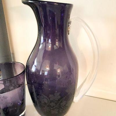 L4: Lavender Glass Serving Set Etched Grapes