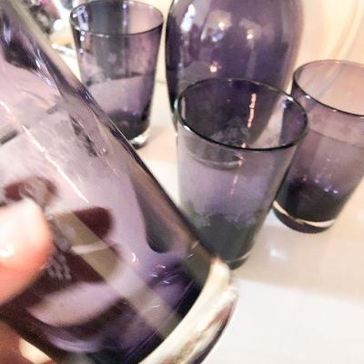 L4: Lavender Glass Serving Set Etched Grapes