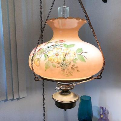 L19: Electric Hanging Handpainted Converted Oil Parlor Light
