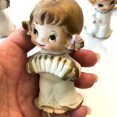 L49: Vintage Bisque Angel with Instruments Figurines 