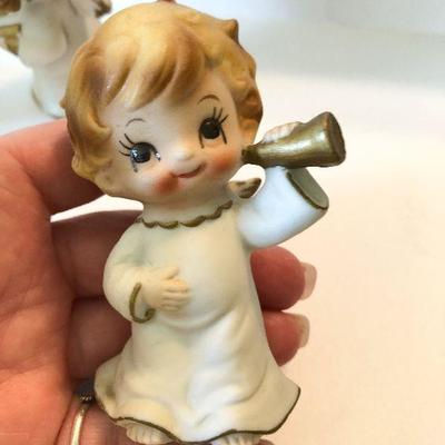 L49: Vintage Bisque Angel with Instruments Figurines 