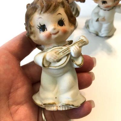 L49: Vintage Bisque Angel with Instruments Figurines 