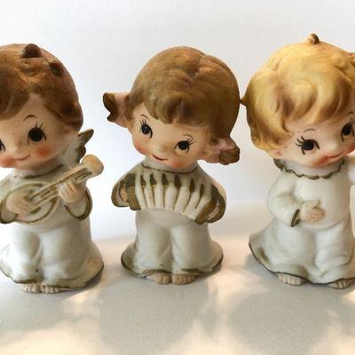 L49: Vintage Bisque Angel with Instruments Figurines 