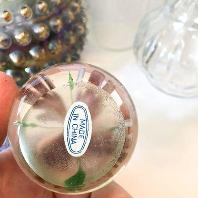 L89: Iridescent Hobnail Electric Oil Lamp, Paperweight, and More