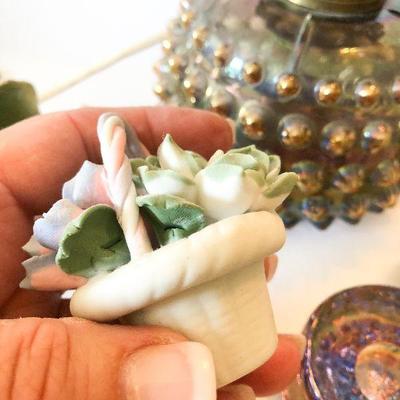 L89: Iridescent Hobnail Electric Oil Lamp, Paperweight, and More