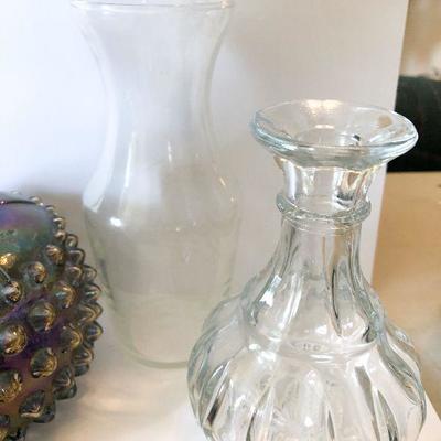 L89: Iridescent Hobnail Electric Oil Lamp, Paperweight, and More