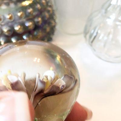 L89: Iridescent Hobnail Electric Oil Lamp, Paperweight, and More