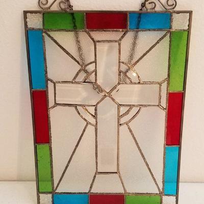 Lot #138  Stained Glass Window - Cross Motif