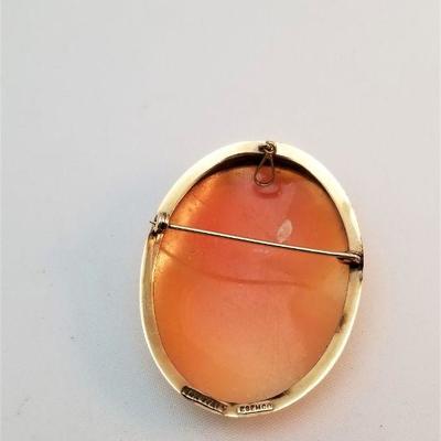 Lot #143  Vintage Carved Cameo Brooch with 14kt Gold Mount