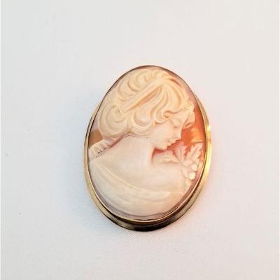 Lot #143  Vintage Carved Cameo Brooch with 14kt Gold Mount