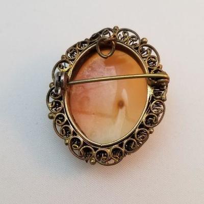 Lot #147  Vintage Carved Cameo Brooch - 8kt gold mount