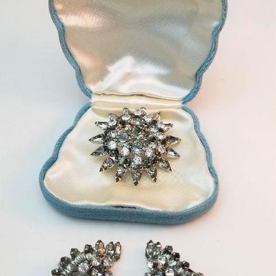 Lot #149  Vintage Rhinestone Brooch and Matching earrings in Vintage Box