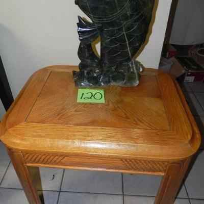 LOT 120  MARBLE FISH AND OAK END TABLE