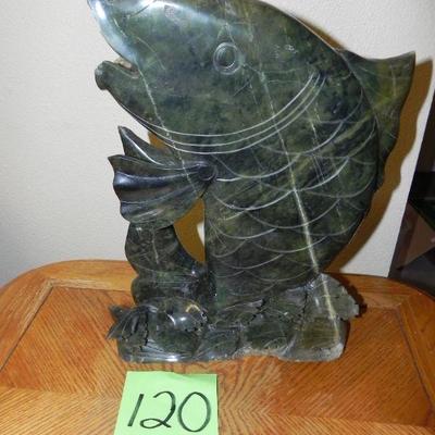 LOT 120  MARBLE FISH AND OAK END TABLE