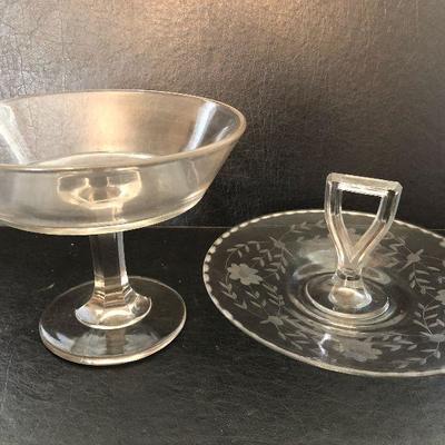 K10: Etched Tidbit Tray and Compote