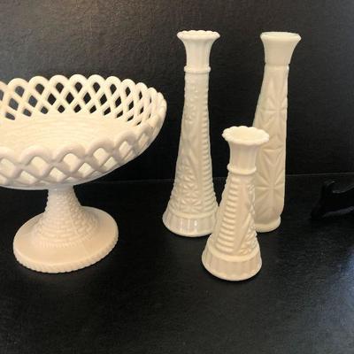 K12: Milk Glass Compote and Vases