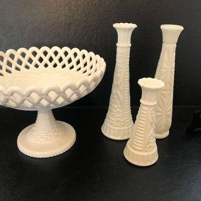 K12: Milk Glass Compote and Vases