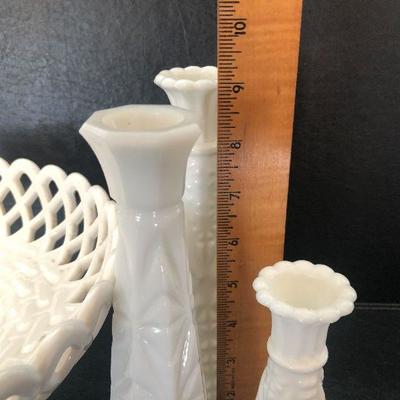 K12: Milk Glass Compote and Vases