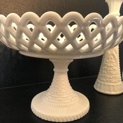 K12: Milk Glass Compote and Vases