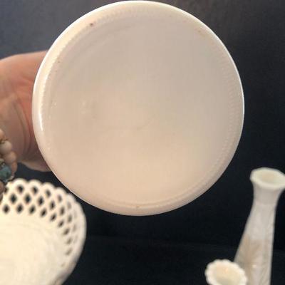 K12: Milk Glass Compote and Vases