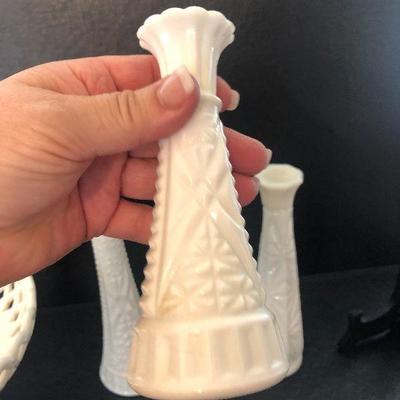 K12: Milk Glass Compote and Vases