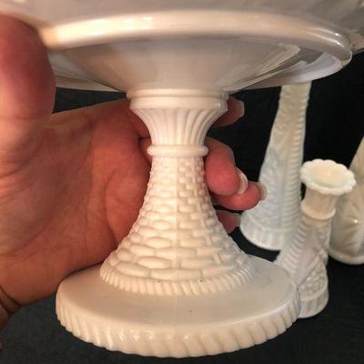 K12: Milk Glass Compote and Vases