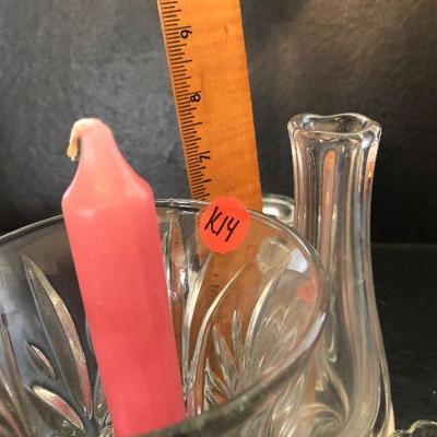 K14: Glass Candlesticks and Vase Lot