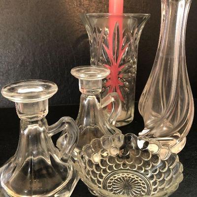 K14: Glass Candlesticks and Vase Lot