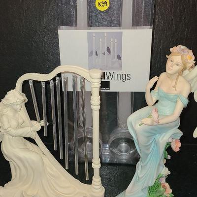 K39: Angel Harp, Angel Wings Candlestick and Cloudworks Figurine