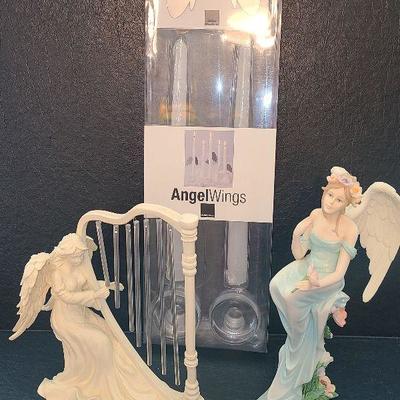 K39: Angel Harp, Angel Wings Candlestick and Cloudworks Figurine
