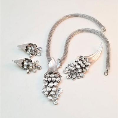Lot #155  Awesome Vintage Rhinestone Parure - Necklace, Brooch, Earrings