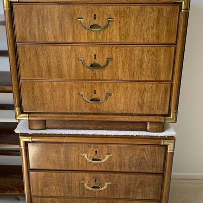 #227   PAIR VINTAGE DREXEL FRUITWOOD NIGHTSTANDS BRASS HARDWARE