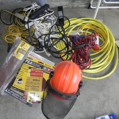 LOT 135  EXTENSION CORDS, SAFETY HAT